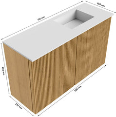 JOYA 70cm toiletmeubel kleur Walnut. Wastafel FAYE positie Rechts Zonder kraangat kleur Urban.