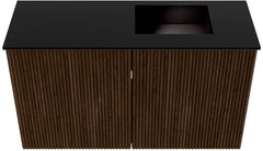 JOYA 70cm toiletmeubel kleur Walnut. Wastafel FAYE positie Rechts Zonder kraangat kleur Urban.