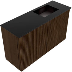 JOYA 70cm toiletmeubel kleur Walnut. Wastafel FAYE positie Rechts Zonder kraangat kleur Urban.