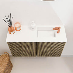 JOYA 70cm toiletmeubel kleur Dusk. Wastafel FAYE positie Rechts 1 kraangat kleur Talc.