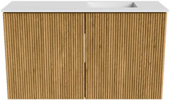 JOYA 70cm toiletmeubel kleur Oak. Wastafel FAYE positie Rechts 1 kraangat kleur Talc.