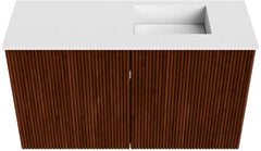 JOYA 70cm toiletmeubel kleur Ruby. Wastafel FAYE positie Rechts 1 kraangat kleur Talc.