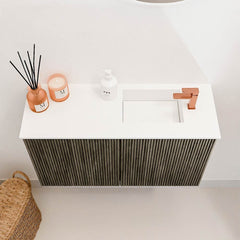 JOYA 70cm toiletmeubel kleur Shadow. Wastafel FAYE positie Rechts 1 kraangat kleur Talc.