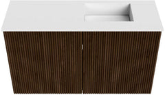 JOYA 70cm toiletmeubel kleur Walnut. Wastafel FAYE positie Rechts 1 kraangat kleur Talc.