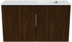 JOYA 70cm toiletmeubel kleur Walnut. Wastafel FAYE positie Rechts 1 kraangat kleur Talc.