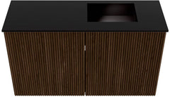 JOYA 70cm toiletmeubel kleur Walnut. Wastafel FAYE positie Rechts 1 kraangat kleur Urban.