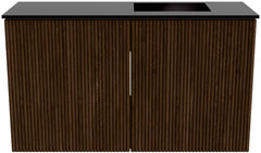 JOYA 70cm toiletmeubel kleur Walnut. Wastafel FAYE positie Rechts 1 kraangat kleur Urban.