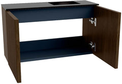 JOYA 70cm toiletmeubel kleur Walnut. Wastafel FAYE positie Rechts 1 kraangat kleur Urban.