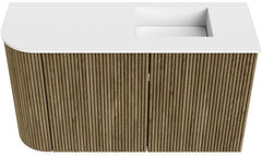 JOYA 71,6cm toiletmeubel ronding links kleur Dusk. Wastafel FAYE positie Rechts Zonder kraangat kleur Talc.