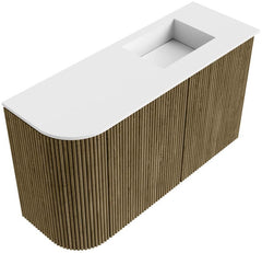 JOYA 71,6cm toiletmeubel ronding links kleur Dusk. Wastafel FAYE positie Rechts Zonder kraangat kleur Talc.