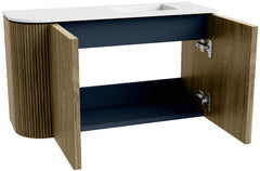 JOYA 71,6cm toiletmeubel ronding links kleur Dusk. Wastafel FAYE positie Rechts Zonder kraangat kleur Talc.