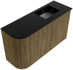 JOYA 71,6cm toiletmeubel ronding links kleur Dusk. Wastafel FAYE positie Rechts Zonder kraangat kleur Urban.