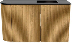 JOYA 71,6cm toiletmeubel ronding links kleur Oak. Wastafel FAYE positie Rechts Zonder kraangat kleur Urban.