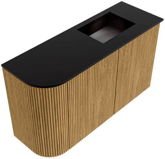 JOYA 71,6cm toiletmeubel ronding links kleur Oak. Wastafel FAYE positie Rechts Zonder kraangat kleur Urban.