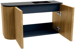 JOYA 71,6cm toiletmeubel ronding links kleur Oak. Wastafel FAYE positie Rechts Zonder kraangat kleur Urban.