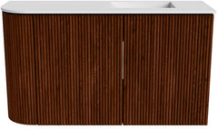 JOYA 71,6cm toiletmeubel ronding links kleur Ruby. Wastafel FAYE positie Rechts Zonder kraangat kleur Talc.