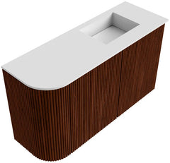 JOYA 71,6cm toiletmeubel ronding links kleur Ruby. Wastafel FAYE positie Rechts Zonder kraangat kleur Talc.