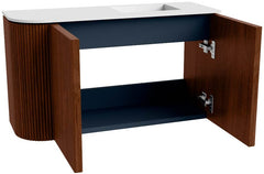 JOYA 71,6cm toiletmeubel ronding links kleur Ruby. Wastafel FAYE positie Rechts Zonder kraangat kleur Talc.