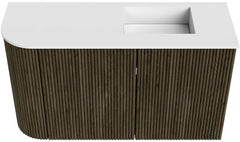 JOYA 71,6cm toiletmeubel ronding links kleur Shadow. Wastafel FAYE positie Rechts Zonder kraangat kleur Talc.