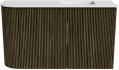 JOYA 71,6cm toiletmeubel ronding links kleur Shadow. Wastafel FAYE positie Rechts Zonder kraangat kleur Talc.