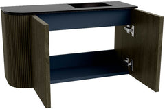 JOYA 71,6cm toiletmeubel ronding links kleur Shadow. Wastafel FAYE positie Rechts Zonder kraangat kleur Urban.