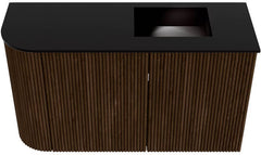 JOYA 71,6cm toiletmeubel ronding links kleur Walnut. Wastafel FAYE positie Rechts Zonder kraangat kleur Urban.