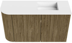 JOYA 71,6cm toiletmeubel ronding links kleur Dusk. Wastafel FAYE positie Rechts 1 kraangat kleur Talc.