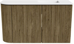 JOYA 71,6cm toiletmeubel ronding links kleur Dusk. Wastafel FAYE positie Rechts 1 kraangat kleur Talc.