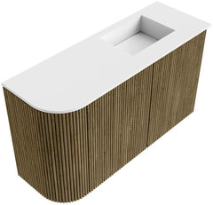 JOYA 71,6cm toiletmeubel ronding links kleur Dusk. Wastafel FAYE positie Rechts 1 kraangat kleur Talc.