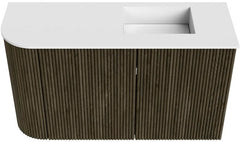 JOYA 71,6cm toiletmeubel ronding links kleur Shadow. Wastafel FAYE positie Rechts 1 kraangat kleur Talc.