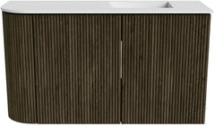 JOYA 71,6cm toiletmeubel ronding links kleur Shadow. Wastafel FAYE positie Rechts 1 kraangat kleur Talc.