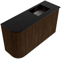 JOYA 71,6cm toiletmeubel ronding links kleur Walnut. Wastafel FAYE positie Rechts 1 kraangat kleur Urban.