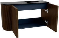 JOYA 71,6cm toiletmeubel ronding links kleur Walnut. Wastafel FAYE positie Rechts 1 kraangat kleur Urban.