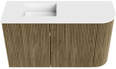 JOYA 71,6cm toiletmeubel ronding rechts kleur Dusk. Wastafel FAYE positie Links Zonder kraangat kleur Talc.