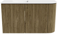 JOYA 71,6cm toiletmeubel ronding rechts kleur Dusk. Wastafel FAYE positie Links Zonder kraangat kleur Talc.