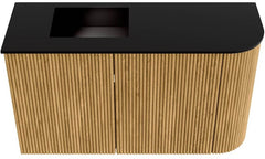 JOYA 71,6cm toiletmeubel ronding rechts kleur Oak. Wastafel FAYE positie Links Zonder kraangat kleur Urban.