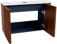 JOYA 71,6cm toiletmeubel ronding rechts kleur Ruby. Wastafel FAYE positie Links Zonder kraangat kleur Talc.