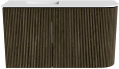 JOYA 71,6cm toiletmeubel ronding rechts kleur Shadow. Wastafel FAYE positie Links Zonder kraangat kleur Talc.