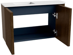 JOYA 71,6cm toiletmeubel ronding rechts kleur Walnut. Wastafel FAYE positie Links Zonder kraangat kleur Talc.