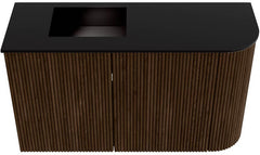 JOYA 71,6cm toiletmeubel ronding rechts kleur Walnut. Wastafel FAYE positie Links Zonder kraangat kleur Urban.