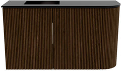 JOYA 71,6cm toiletmeubel ronding rechts kleur Walnut. Wastafel FAYE positie Links Zonder kraangat kleur Urban.