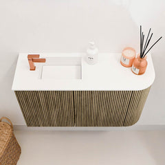 JOYA 71,6cm toiletmeubel ronding rechts kleur Dusk. Wastafel FAYE positie Links 1 kraangat kleur Talc.