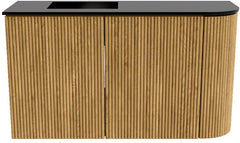 JOYA 71,6cm toiletmeubel ronding rechts kleur Oak. Wastafel FAYE positie Links 1 kraangat kleur Urban.