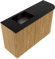 JOYA 71,6cm toiletmeubel ronding rechts kleur Oak. Wastafel FAYE positie Links 1 kraangat kleur Urban.