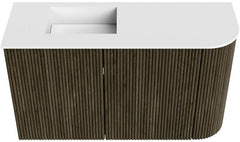 JOYA 71,6cm toiletmeubel ronding rechts kleur Shadow. Wastafel FAYE positie Links 1 kraangat kleur Talc.