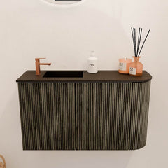 JOYA 71,6cm toiletmeubel ronding rechts kleur Shadow. Wastafel FAYE positie Links 1 kraangat kleur Urban.