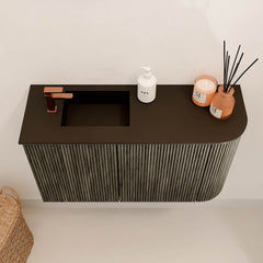 JOYA 71,6cm toiletmeubel ronding rechts kleur Shadow. Wastafel FAYE positie Links 1 kraangat kleur Urban.