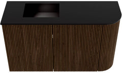 JOYA 71,6cm toiletmeubel ronding rechts kleur Walnut. Wastafel FAYE positie Links 1 kraangat kleur Urban.