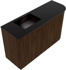 JOYA 71,6cm toiletmeubel ronding rechts kleur Walnut. Wastafel FAYE positie Links 1 kraangat kleur Urban.