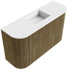 JOYA 73,2cm toiletmeubel ronding links + rechts kleur Dusk. Wastafel FAYE positie Midden Zonder kraangat kleur Talc.